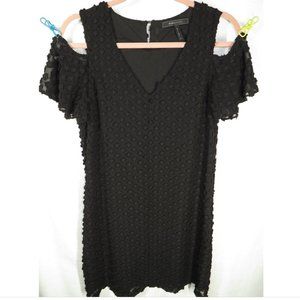 BCBGMAXAZRIA Black Cold Shoulder Floral Applique Dress